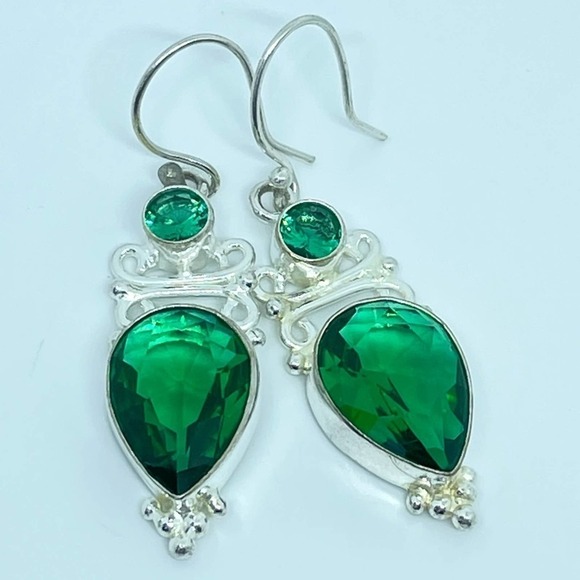 Sterling Silver Jeweled Dangle Earrings - Picture 15 of 17